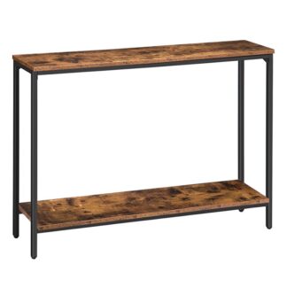 mesa de consola, 47.2" mesa de entrada estrecha, Mesa de sofá industrial con estante, mesa de entrada para sala de estar, pasillo, vestíbulo, corredor, oficina, marco de metal, marrón rústico y negro