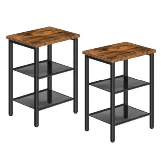 końcowy stolik, zestaw stolików nocnych 2, 3-Stół boczny z półkami z siatki, przemysłowy stół końcowy dla małej przestrzeni w salonie, Sypialnia i balkon, stabilna metalowa rama, Rustykalny brąz