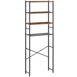 Au-dessus du support de rangement des toilettes, 4 Organisateur de salle de bain à plusieurs niveaux au-dessus des toilettes, Gain d'espace de salle de bain autoportant avec étagères réglables, pour salle de bain, Salle de lavage, Buanderie, Brun rustique