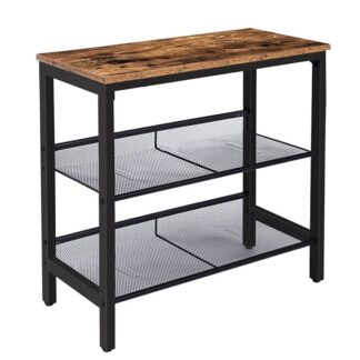Seitentisch, 3-Tierschmaler Endtisch, Nachttisch mit 2 flache oder schräge verstellbare Regale für kleine Räume, Flur, Wohnzimmer, Schlafzimmer, robust, Einfache Montage, rustikalbraun und schwarz