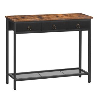 طاولة وحدة التحكم, طاولة أريكة ضيقة مع 3 أدراج التخزين والرف الشبكي, طاولة المدخل لغرفة المعيشة, المدخل, مكتب, طاولة المدخل, بني ريفي أسود