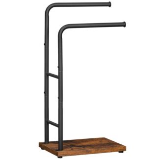 stojan na uterák, 40 x 24 x 80.5 cm, prikrývka s poličkou, dekoratívny stojan, držiteľ uterákov, kúpeľňa, práčovňa, spálňa, obývačka, rustikálny hnedý a čierny