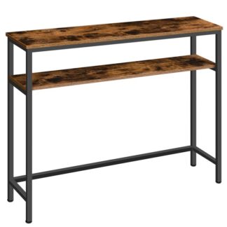 mesa de consola flaca con estante ajustable, mesa de entrada, mesa de sofá estrecha, 2-Mesa lateral de nivel para el vestíbulo, pasillo, cocina, dormitorio, estilo industrial, marrón rústico y negro