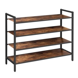 scarpiera industriale, organizzatore di stoccaggio di scarpe impilabile con 4 scaffali, 4- scaffale per scarpe di livello, per l'ingresso, guardaroba, camera da letto, dormitorio, costruzione robusta, Assemblaggio facile, marrone rustico