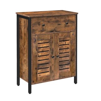 خزانة تخزين صناعية, خزانة أرضية بأدراج وأرفف قابلة للتعديل, خزانة أرضية, بوفيه, أبواب كوة مزدوجة فريدة من نوعها, مناسبة لغرفة المعيشة, يذاكر, مطبخ, الرواق