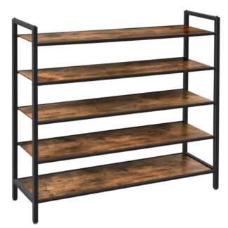 رف الأحذية الصناعية, منظم تخزين الأحذية القابل للتكديس مع 5 رفوف, 5 رف أحذية الطبقة للدخول, خزانة, غرفة نوم, مسكن, بناء قوي, التجميع سهل, بني ريفي