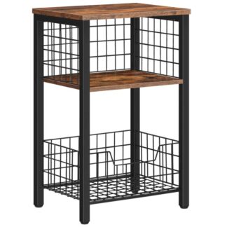 hoher Beistelltisch, 3-Tier -Endtisch mit Speicherkorb, Industrialer kleiner Tisch mit verstellbaren Regalen für Schlafzimmer im Wohnzimmer Schlafzimmer Küchenfamilie und Büro, rustikales Braun