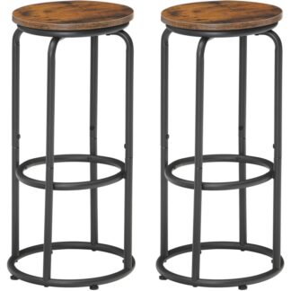Bar Stools, Набо�Барные стульяools, Барные стулья с подставкой для ног, Табуреты с встречной высотой, Промышленные барные стулья, 25.9" Металлические барные стулья, для кухни, Бар, Столовая, Деревенский коричневый и черный