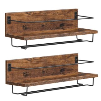 настенная плавающая винная стойка 2 пакет, винная полка висит плавучие настенные полки, Держатель стеклян, Для гостиной, столовая, кухня, деревенский коричневый и черный