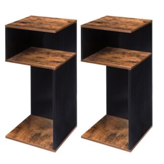 set of 2 bedside table, s-shaped side table, 3-tier sofa table, telephone table, coffee table with shelf, sturdy plate construction, easy to assemble, vintage