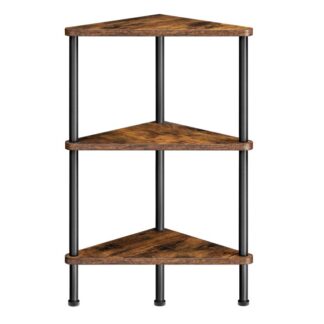 hoekplank, industriële 3-nig muurhoek boekenplank met metalen frame, Hoekplankstandaard Display Plantbloem, hoek boekenkast voor kleine ruimtes, woonkamer, Rustiek bruin en zwart