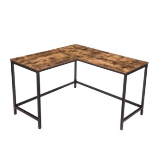 l-shaped computer desk, industrial corner writing desk, large pc laptop study table workstation for home office, space-saving, sturdy metal frame, rustic brown