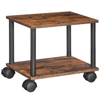 حامل الطابعة, 2-عربة الطابعة الصناعية المتنقلة تحت المكتب مع الرف, رف آلة عالي التحمل على عجلات للمنزل, مكتب, ريفي البني والأسود