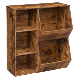 رف كتب الاطفال, منظم تخزين الألعاب, Multi-Bin Storage Cubby, 2 رفوف قابلة للتعديل, خزانة الكتب, suitable for children's room, غرفة, المدخل, بني ريفي