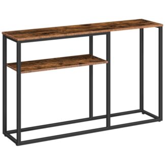 mesa de consola, mesa de pasillo delgada, mesa de sofá con estante de almacenamiento abierto, 130 x 24 incógnita 80 centímetro, mesa de entrada industrial, Mesa lateral estrecha para la sala de estar, dormitorio, marrón rústico y negro