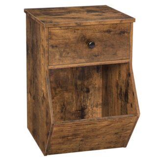 mesita de noche, Mesa auxiliar lateral con cajón de puertas y caja de almacenamiento inclinable, Gabinetes de almacenamiento de juguetes para niños dormitorios, sala de estar, mesa de acento de madera, robusto y estable, marrón rústico
