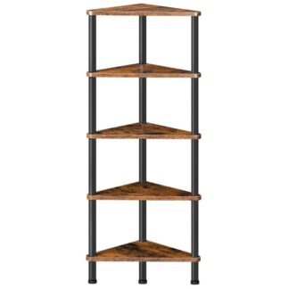 رف الركن مع إطار معدني, الصناعي 5 مستويات الحائط الكتب رف الكتب عرض مصنع زهرة, خزانة الكتب للمساحات الصغيرة, غرفة نوم, غرفة المعيشة, بني ريفي