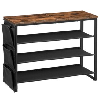 scarpiera, 4-organizzatore di stoccaggio delle scarpe di livello con 3 Scaffali e borsa in tessuto Oxford, tiene 16-20 paio di scarpe, Scaffi di scarpe industriali per l'ingresso, guardaroba, stabile e robusto, marrone rustico