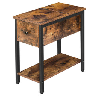 tábla deiridh, Tábla taobh uachtair smeach le seilf stórála, Seastán oíche caol do spásanna beaga sa seomra suí, seomra codlata, tionsclaí, tógáil cobhsaí agus láidir, Rustic donn agus dubh