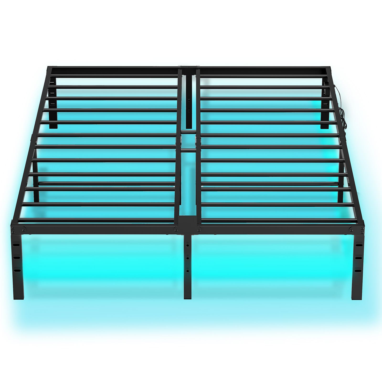Queen Bed Frame with LED Lights, Metal Platform Bed Frame with Charging Station, 2 Outlets and 2 USB Ports, Heavy Duty Queen Size Bed Frame, Ample Under Bed Storage Space, Black
