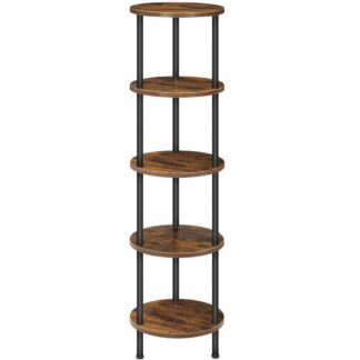 حامل رف الزاوية, 5-الطبقة المستديرة الدائمة الجرف, حامل مصنع رف العرض الصناعي, رف كتب زاوية الحائط للمساحات الصغيرة, تقف النباتات الزاوية لغرفة المعيشة, ريفي براون