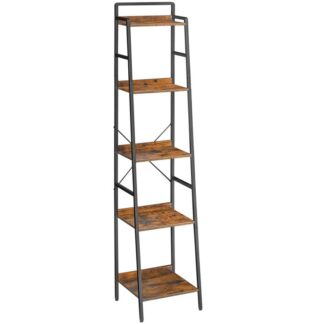 رف سلم, خزانة الكتب الضيقة, 5-رف كتب من الطبقة بإطار معدني, رف تخزين طويل القامة, وحدة تخزين صناعية للمكتب المنزلي, غرفة الجلوس, غرفة نوم, ريفي البني والأسود