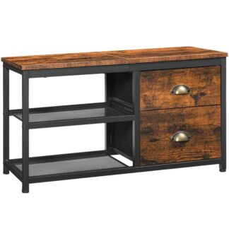 Shoe Storage Bench, Entryway Bench, Shoe Storage Organizer, Shoe Rack with 2 Fabric Drawers, for Living Room, Bedroom, Entrance, Balcony, Black and Rustic Brown