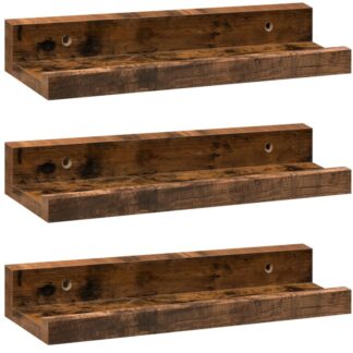 étagères flottantes, Ensemble de plate-forme murale mince de 3, 15 pouces étagère suspendue avec bord surélevé et supports invisibles, pour salle de bain, chambre à coucher, toilettes, cuisine, décor de salon, marron rustique