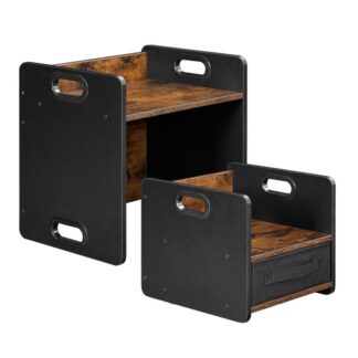 Juego de mesa y silla de destete Montessori, Juego de mesa y silla para niños pequeños, Muebles Montessori para niños 1-3 Años de edad, Mesa para niños y silla para leer marrón rústico y negro