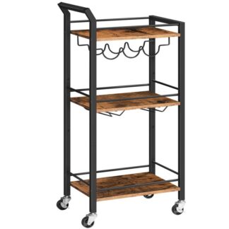 Barový vozík, Domovský bar servírovací vozík s 3-ti se mikrovlnným vozíkem, Pijte vozík, Mobilní kuchyňská police s stojanem na víno, Vozík na nápoje, Rustikální hnědá a černá