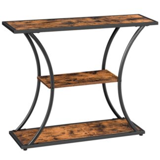 39.4" طاولة وحدة التحكم, طاولة المدخل, 3-طاولة أريكة الطبقة مع إطار منحني, لممر, مدخل, غرفة المعيشة, التجميع سهل, بني ريفي أسود