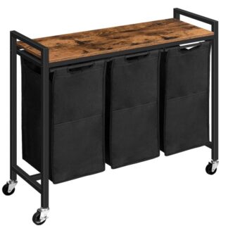 cesto della biancheria, Sorter del bucato 3 sezione, cestino del bucato con ruote, 3 X 10.5 gallone (39.8l), carrello mobile, Borse per lavanderia in tessuto oxford estraibili e rimovibili, rustico marrone e nero