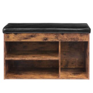 Schuhspeicherbank mit gepolstertem Kissen, Eingangsbank mit Flip-Open-Speicherbox und einstellbarem Regal, Schuhregal mit verstecktem Fach, Für den Eingang, Wohnzimmer, rustikales Braun
