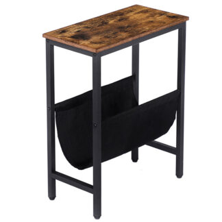 tavolino stretto, Tavolino per piccoli spazi, comodino sottile con supporto per la rivista, Tavolo da divano magro moderno, 24.6 Nel tavolo da comodino di larghezza, tavolo del divano degli snack, rustico marrone e nero