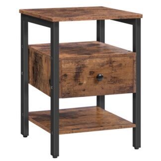 Enn Dësch, Nuetsstand mam Tirang an 3 Stockage Regaler, Retro Industriellstil Side Table, Fir Wunnzëmmer, Schlofkummer, einfach Versammlung, rustikal brong