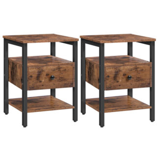 zestaw stolików nocnych 2, stół końcowy z szufladą i 3 półki do przechowywania, Stół boczny w stylu retro, do salonu, sypialnia, Łatwy montaż, Rustykalny brąz