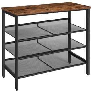 shoe rack, 4-tier shoe rack, shoe shelf for entryway, closet, holds 12-15 pairs of shoes, shoe storage organizer with 3 metal mesh shelves, solid and stable, industrial, rustic brown