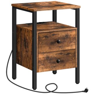 bedside table with sockets and usb ports, side table with drawers and storage area for small spaces, living room, bedroom, easy to assemble, vintage