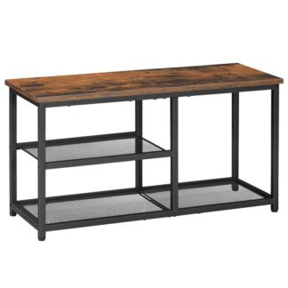 3 Tier Shoe Rack Bench, Entryway Storage Bench with Mesh Shelves, Shoe Organizer for Hallway, Tall Boot Racks for Entrance, Industrial, Rustic Brown and Black