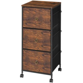 3-Картотека с выдвижным ящиком, Вертикальный шкаф для документов, Офисный шкаф для домашнего офиса, Подставка для мобильного принтера подходит для формата A4/Letter, Регулируемый подвес, Ящик для нетканых материалов, Рустик Браун