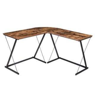 l-shaped computer desk, z-shaped corner writing desk, space-saving study pc table workstation for home office, stable gaming desk, industrial, rustic brown