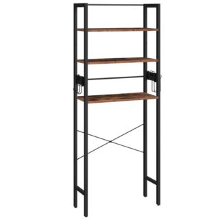 فوق تخزين المرحاض, 2 في 1 تصميم, فوق رف تخزين المرحاض مع حامل الورق وخطاف, 3 مدخرات حمام الطبقة, منظم الحمام القائم بذاته, بني ريفي