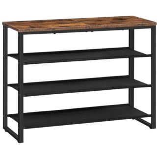 Shoe Rack, 4 Tier Shoe Storage Organizer, Shoe Shelf with 3 Oxford Fabric Shelves and Top Panel, Holds 12-16 Pairs of Shoes, for Entryway, Closet, Industrial, Rustic Brown