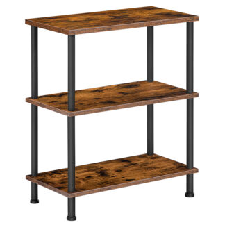 side table, 3-layer stackable bedside table, stable end table for small space in bedroom, living room, hallway, space saving, easy assembly, industrial style, rustic brown