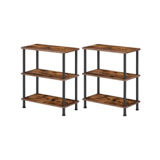 Seitentische Set von 2, 3-Layer Stapelbare Endtabelle, stabiler Nachttisch für kleine Raum im Schlafzimmer, Wohnzimmer, Flur, Einfache Montage, industrielles Stil, rustikales Braun