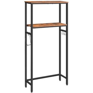 a WC tárolója felett, 2-szintű a WC -s fürdőszobai szervező polcán, WC -papírtartóval és horgokkal, erős és tartós, fürdőszobához, WC, rusztikus barna és fekete