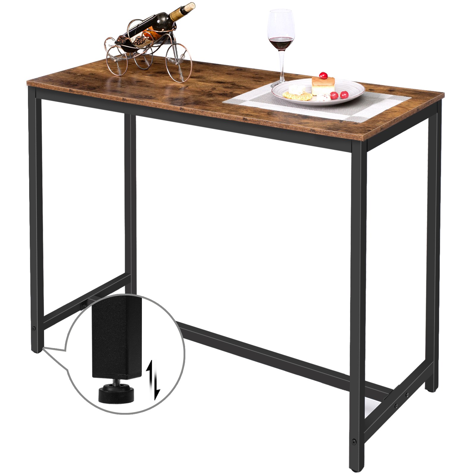 طاولة الشراب, 47.2" جدول حانة مستطيلة, طاولة طعام لغرفة المعيشة, غرفة العشاء, مطبخ, أقدام قابلة للتعديل, إطار معدني قوي, التصميم الصناعي, التجميع سهل, بني ريفي