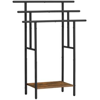 39.4" Lang vrijstaande handdoekrek voor badkamer, 3 Tier stapte dekenrek met plank, Extra groot badhanddoeken droog- en displayrek, Zwart en rustiek bruin