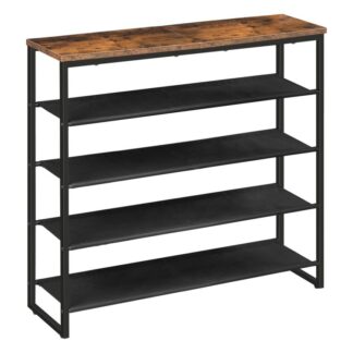 shoe rack, 5 tier shoe storage organizer, shoe shelf with 4 fabric shelves and top panel, holds 16-20 pairs of shoes, for entryway, closet, steel frame, industrial, rustic brown