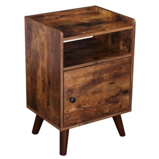 Wooden Nightstand, Wood Bedside Table with Switchable Door, Side Table for Small Spaces, Wooden Look Accent Table, Stable and Sturdy Construction, Rustic Brown